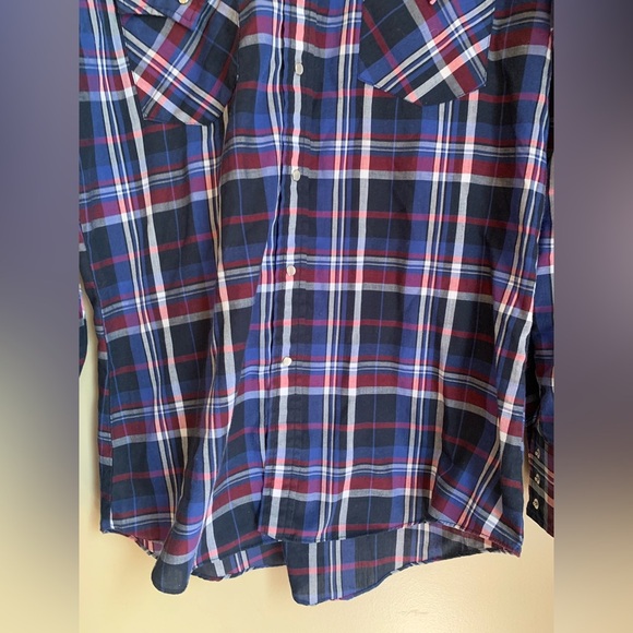 Ely Cattleman snap button shirt ling sleeve plaid thin western cowboy size med - Picture 2 of 7